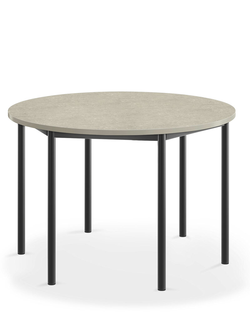 Stół SONITUS, okrągły, Ø1200x760 mm, jasnoszare linoleum, antracyt