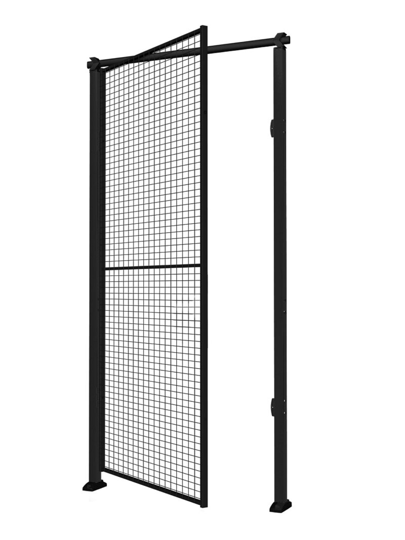 Drzwi X-STORE pojedyncze z siatki, ze słupkami i panelem, lewe, 2300x1000 mm, uchwyt na kłódkę