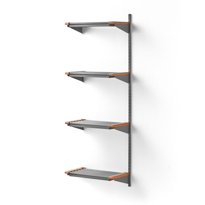Stojak na obuwie JEPPE, 4 półki, moduł dodatkowy, 1790x600x310 mm, aluminium/dąb