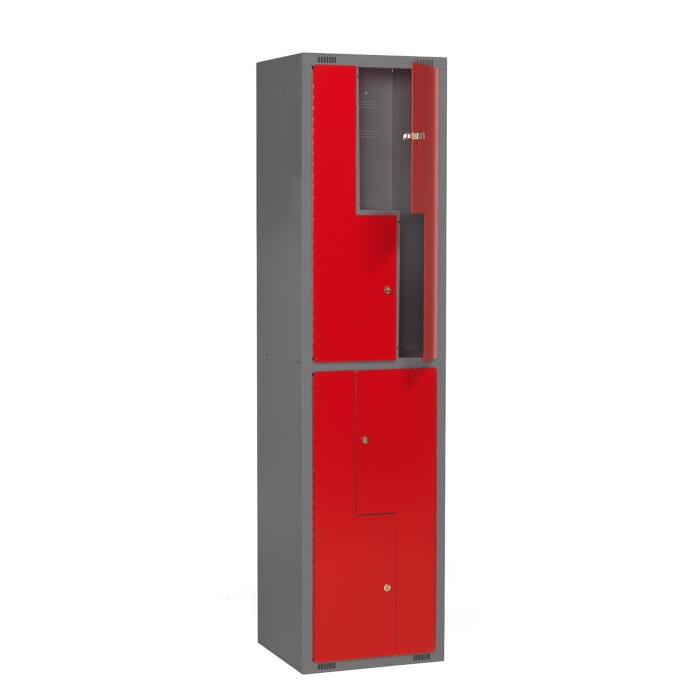 Szafka szkolna MINI Z, 1 moduł, 4 drzwi, 1980x500x450 mm, czerwony