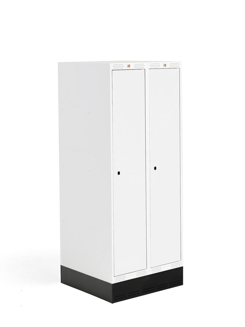 Szafka do szatni ROZ, 2 moduły, 2 drzwi, 1510x600x550 mm, biały, z podstawą