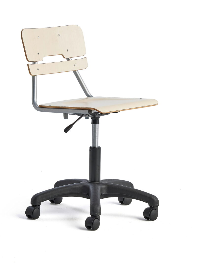 Krzesło LEGERE z regulacją wysokości, większe siedzisko, na kółkach, 430-550 mm, brzoza
