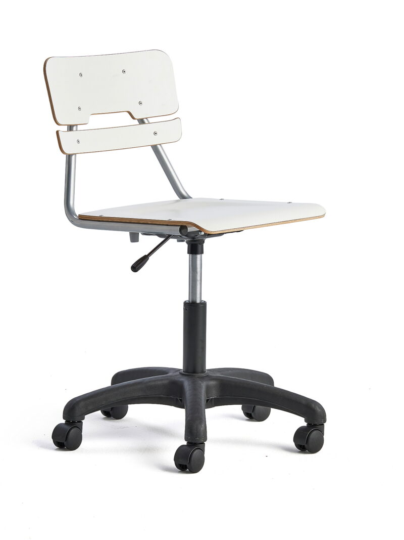 Krzesło LEGERE z regulacją wysokości, większe siedzisko, na kółkach, 430-550 mm, biały
