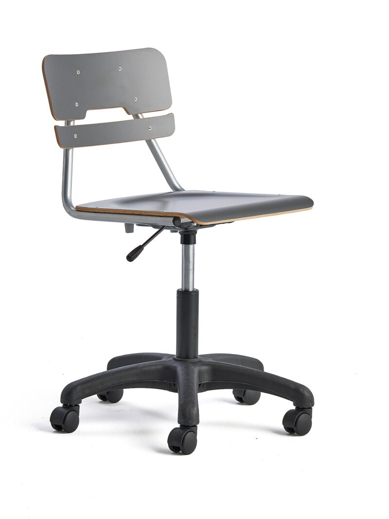 Krzesło LEGERE z regulacją wysokości, większe siedzisko, na kółkach, 430-550 mm, antracyt