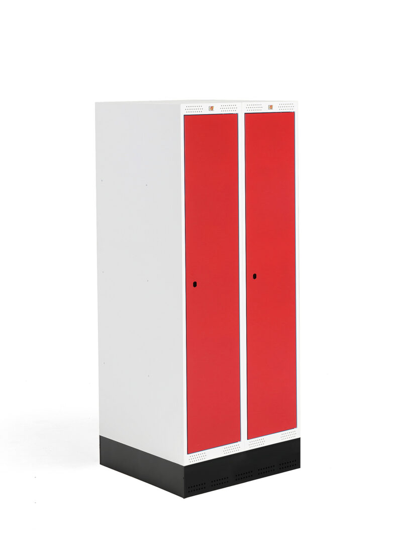 Szafka do szatni ROZ, 2 moduły, 2 drzwi, 1510x600x550 mm, czerwony, z podstawą