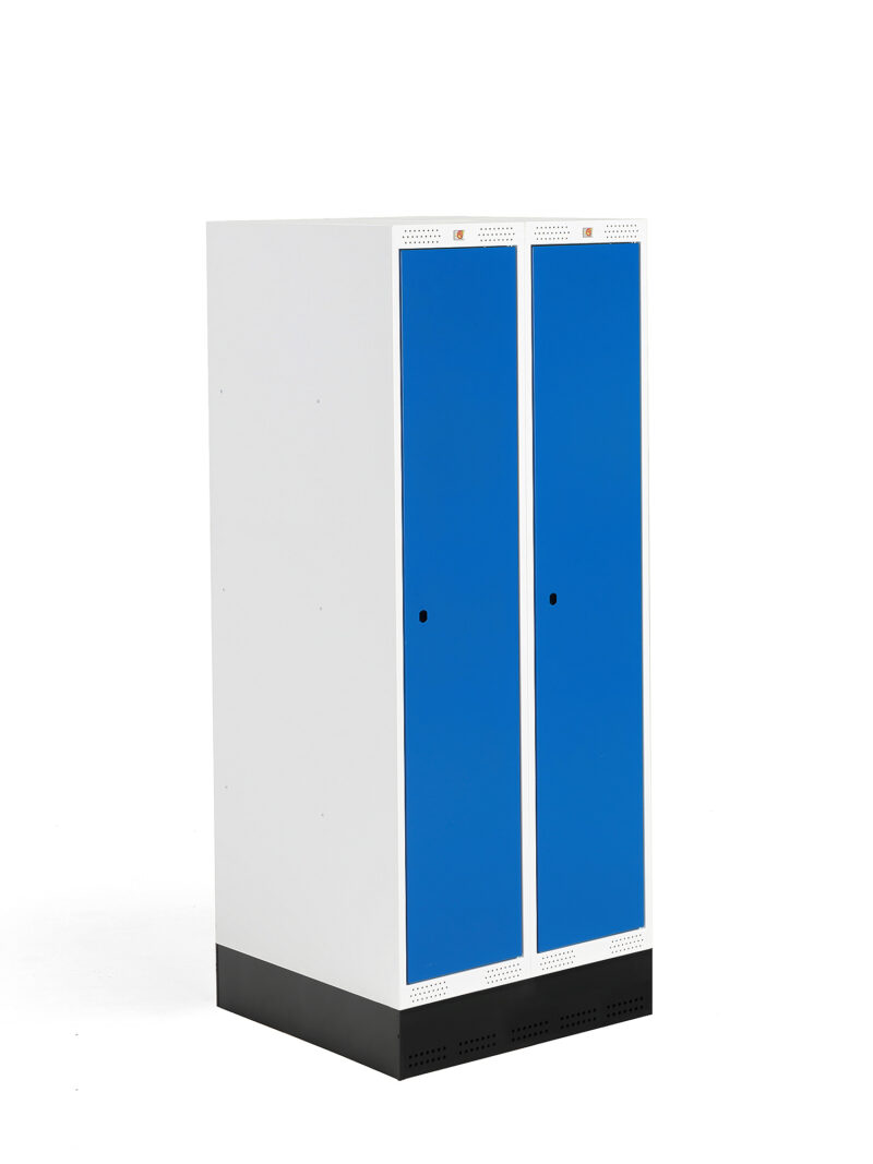 Szafka do szatni ROZ, 2 moduły, 2 drzwi, 1510x600x550 mm, niebieski, z podstawą