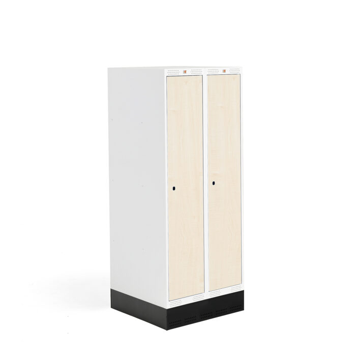 Szafka do szatni ROZ, 2 moduły, 2 drzwi, 1510x600x550 mm, brzoza, z podstawą