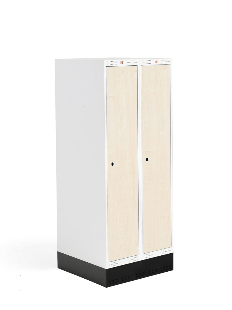 Szafka do szatni ROZ, 2 moduły, 2 drzwi, 1510x600x550 mm, brzoza, z podstawą
