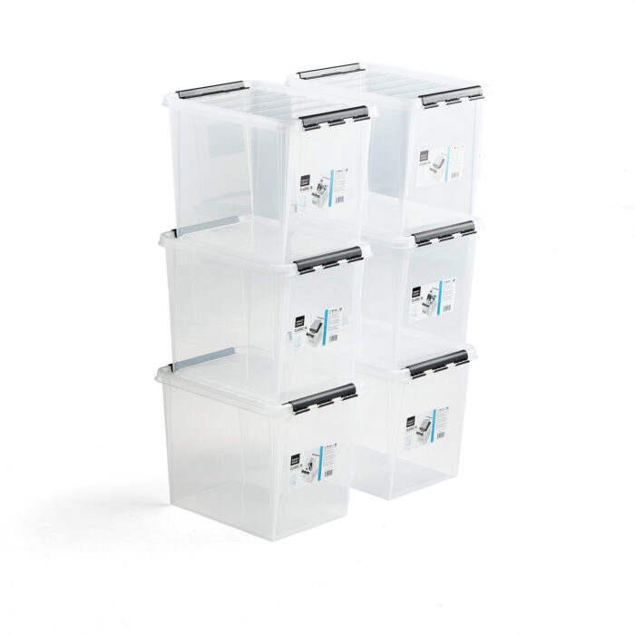 Pojemnik plastikowy LEE z pokrywą, 25 L, 6 szt., 400x300x320 mm, przezroczysty