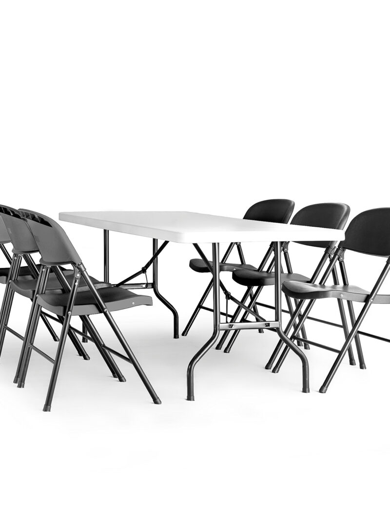 Zestaw mebli KLARA + PAISLEY, stół składany 1530x760 mm, 6 krzeseł, czarny