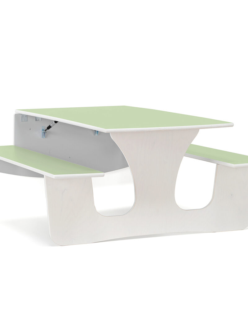 Ścienny stół składany LUCAS, 1200x950x720 mm, zielone linoleum, biały