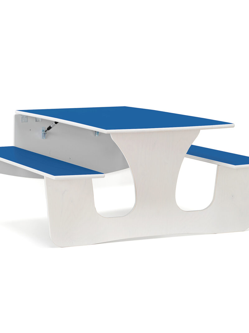Ścienny stół składany LUCAS, 1200x950x720 mm, niebieskie linoleum, biały