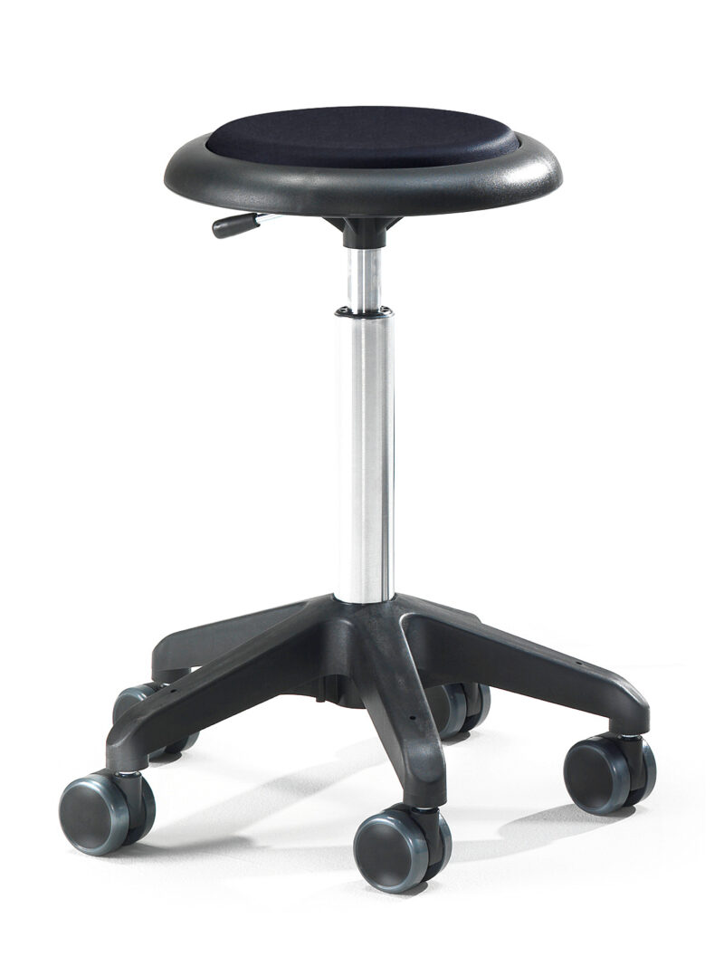 Mobilny stołek roboczy DIEGO, 540-730 mm, czarna tkanina
