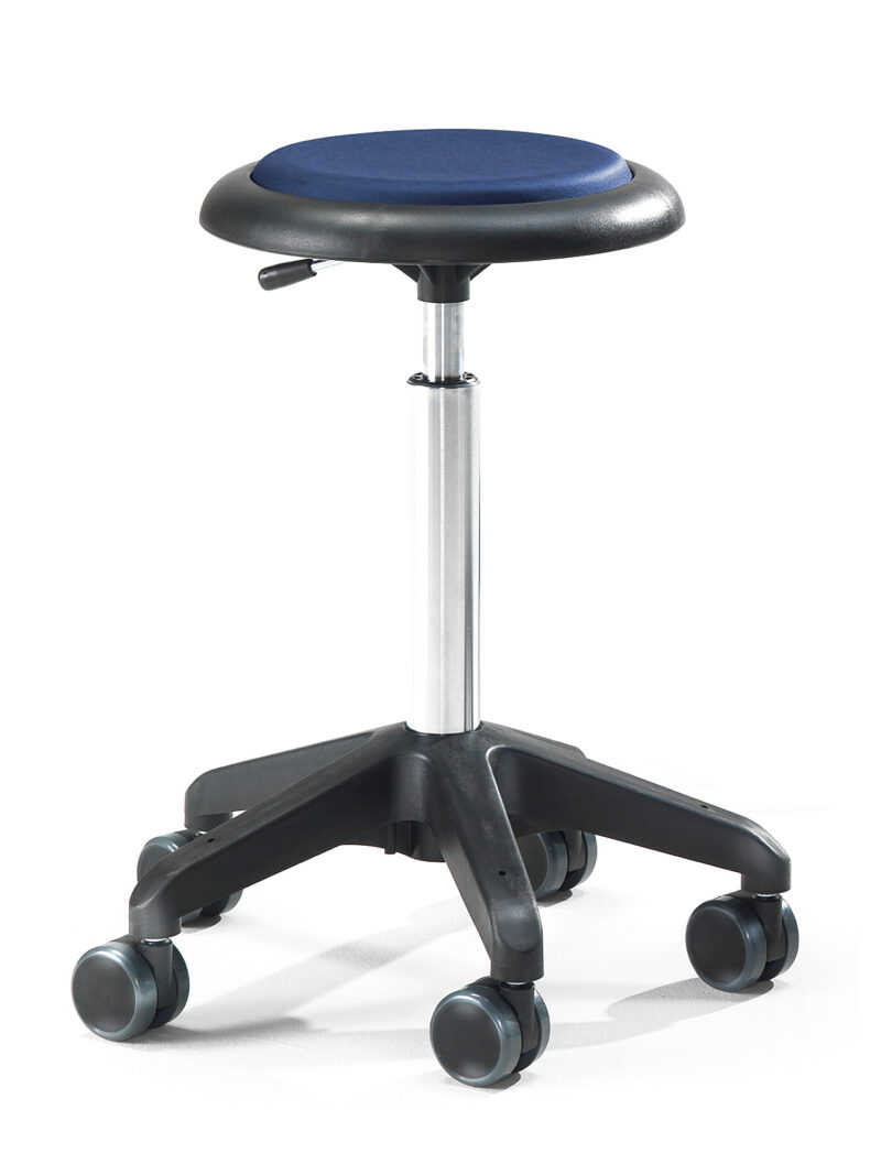 Mobilny stołek warsztatowy DIEGO, 440-570 mm, niebieska tkanina