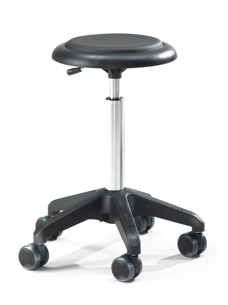 Mobilny stołek roboczy DIEGO, 540-730 mm, czarna eko-skóra