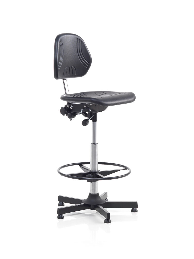 Krzesło warsztatowe RANDWICK, z podnóżkiem, 630-880 mm, czarny poliuretan
