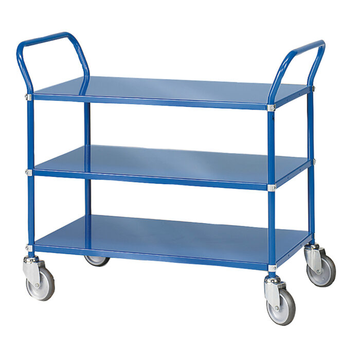 Wózek SHUTTLE z półkami, 3 półki, 300 kg, 950x550x940 mm, niebieski