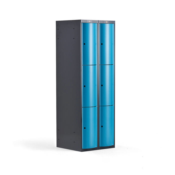 Metalowa szafa ubraniowa CURVE, 2x3 drzwi, 1740x600x550 mm, niebieski