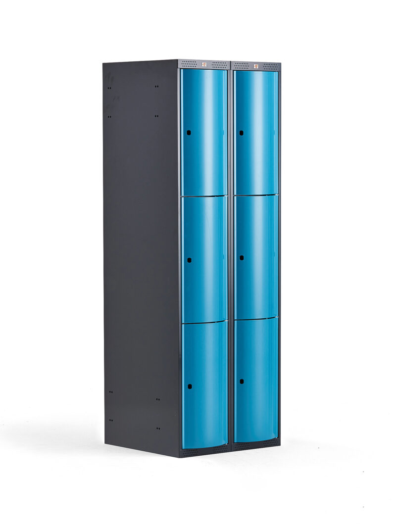 Metalowa szafa ubraniowa CURVE, 2x3 drzwi, 1740x600x550 mm, niebieski