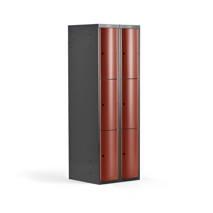 Metalowa szafa ubraniowa CURVE, 2x3 drzwi, 1740x600x550 mm, czerwony