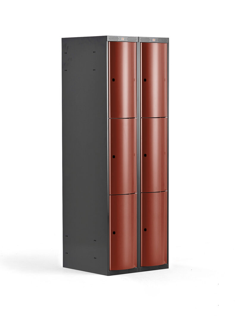 Metalowa szafa ubraniowa CURVE, 2x3 drzwi, 1740x600x550 mm, czerwony