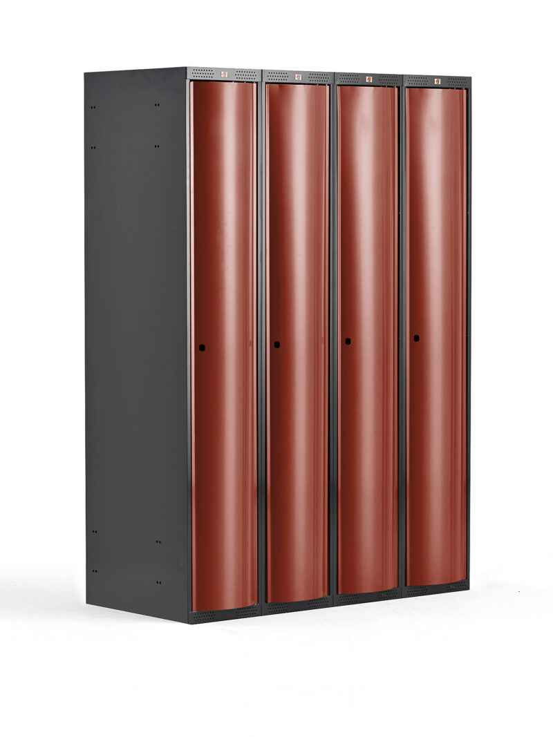 Szafa szatniowa CURVE, 4 moduły, 4 drzwi, 1740x1200x550 mm, czerwony