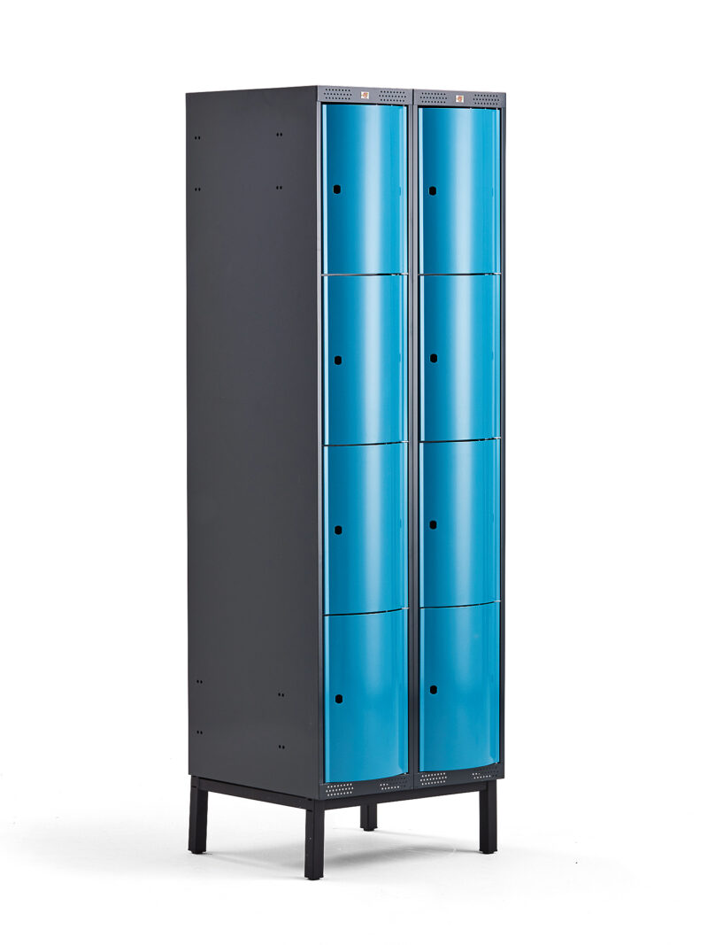 Metalowa szafa ubraniowa CURVE, na nóżkach, 2x4 drzwi, 1940x600x550 mm, niebieski