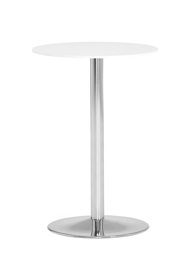 Stół barowy LILY, Ø 700 mm, biały, chrom
