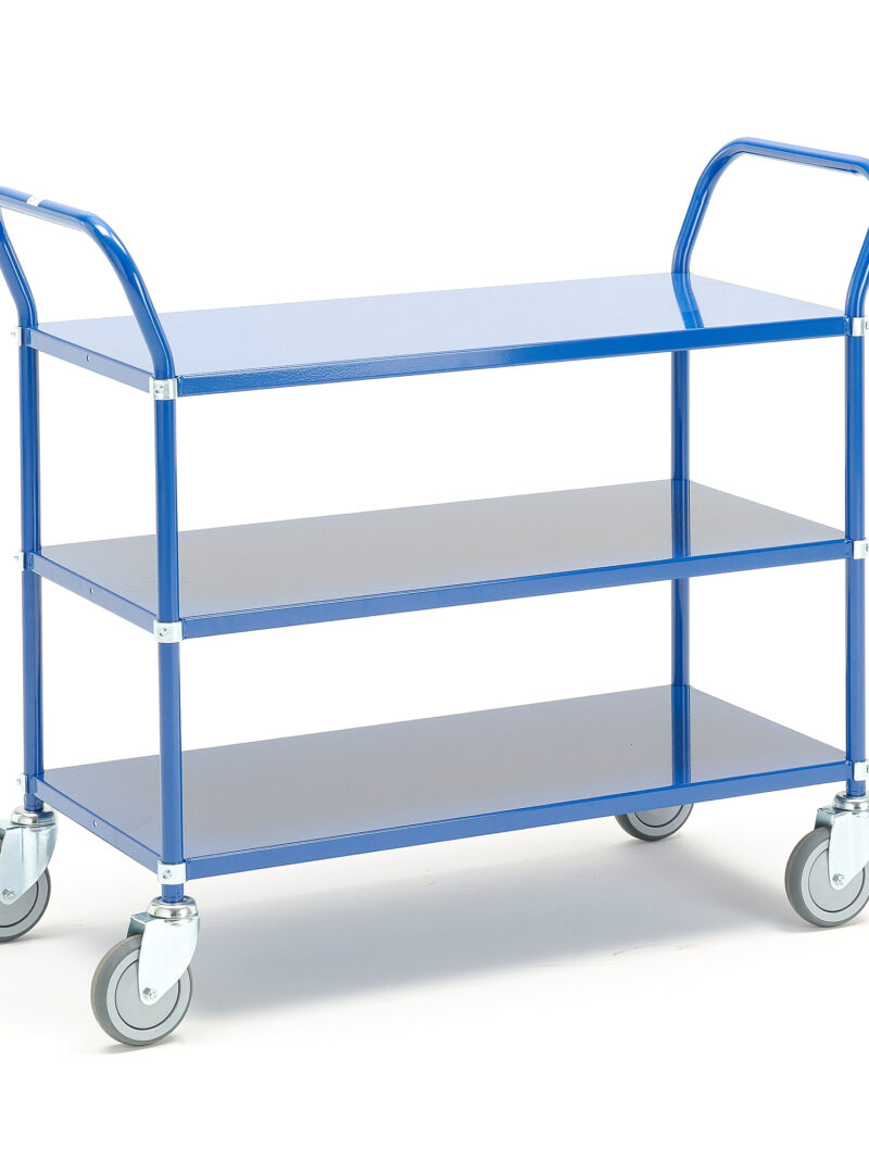 Wózek TRANSIT z półkami, 3 półki, 900x440 mm, niebieski