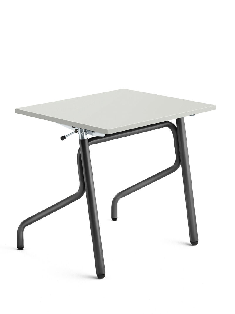 Biurko szkolne z regulacją wysokości ADJUST, 700x600 mm, HPL z redukcją hałasu, szary, antracyt