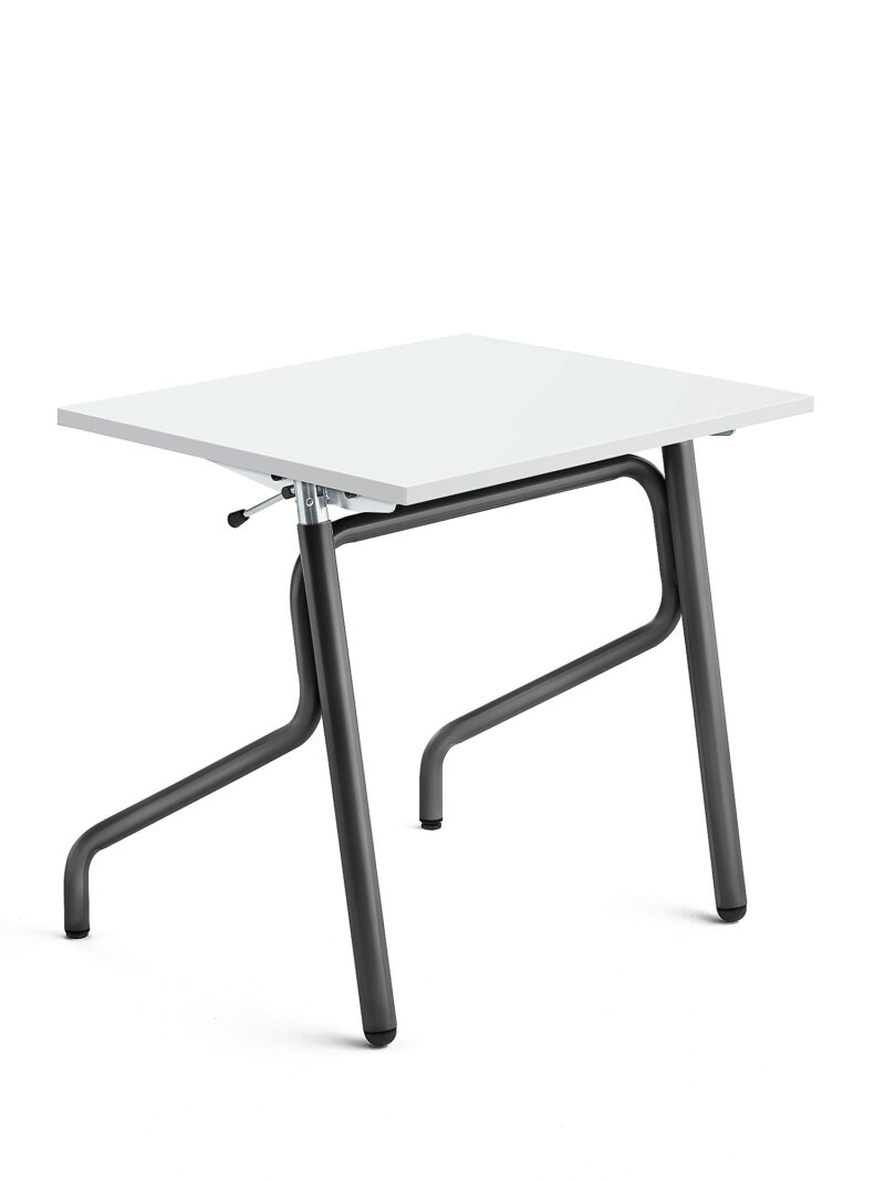 Biurko szkolne z regulacją wysokości ADJUST, 700x600 mm, HPL z redukcją hałasu, biały, antracyt
