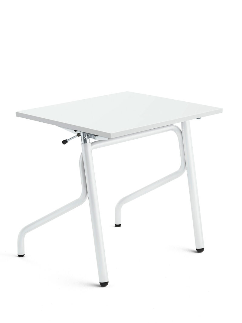 Biurko szkolne z regulacją wysokości ADJUST, 700x600 mm, HPL z redukcją hałasu, biały, biały