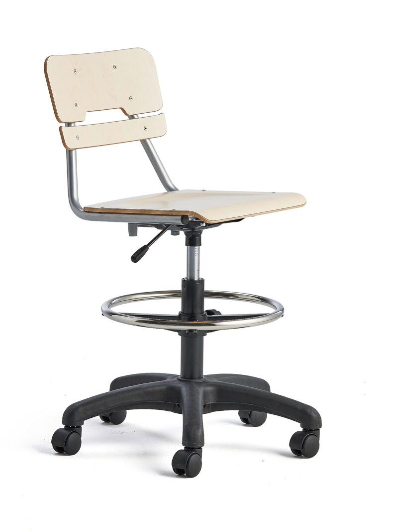Krzesło LEGERE z regulacją wysokości, mniejsze siedzisko, na kółkach, 530-720 mm, brzoza