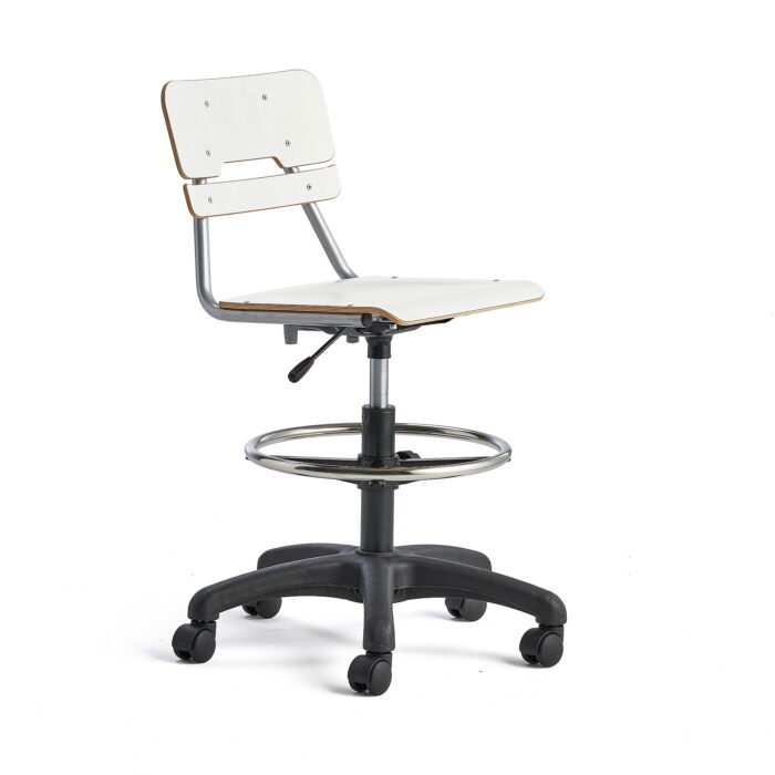 Krzesło LEGERE z regulacją wysokości, mniejsze siedzisko, na kółkach, 530-720 mm, biały