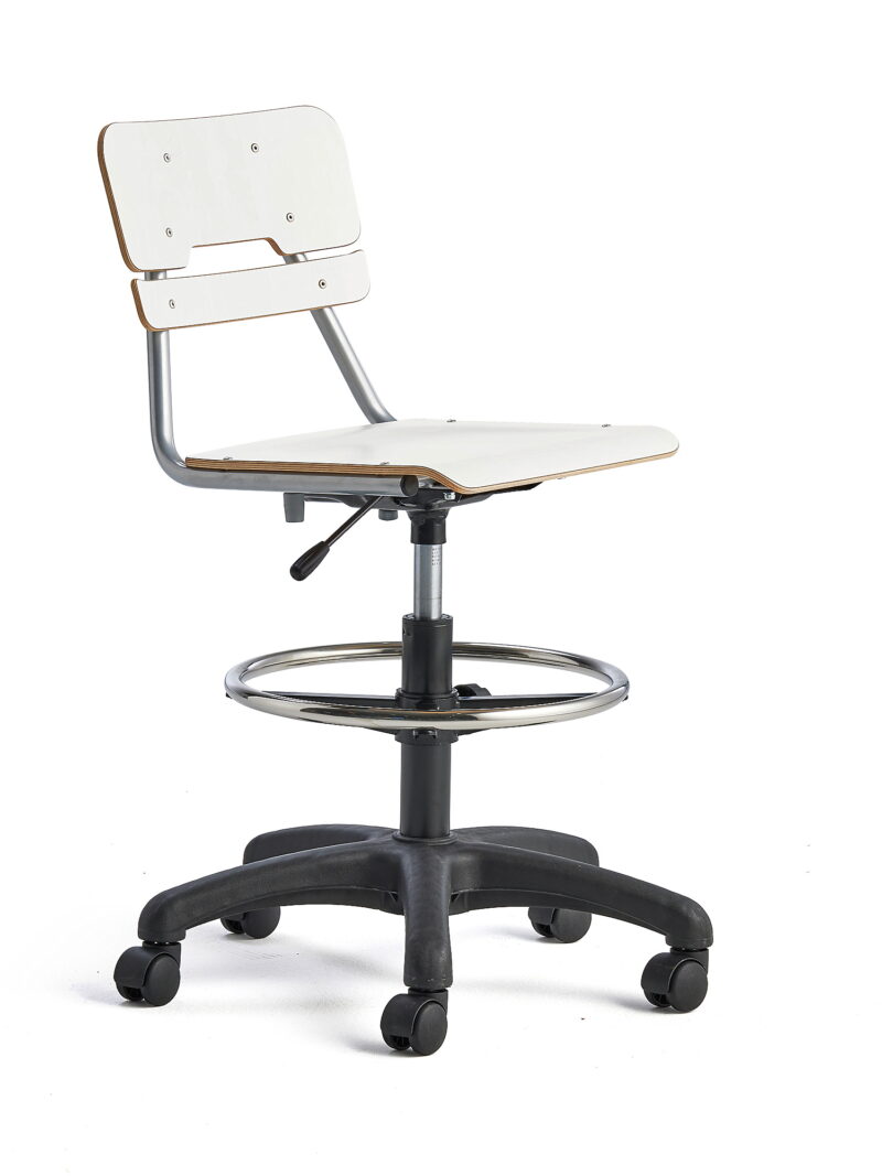 Krzesło LEGERE z regulacją wysokości, mniejsze siedzisko, na kółkach, 530-720 mm, biały
