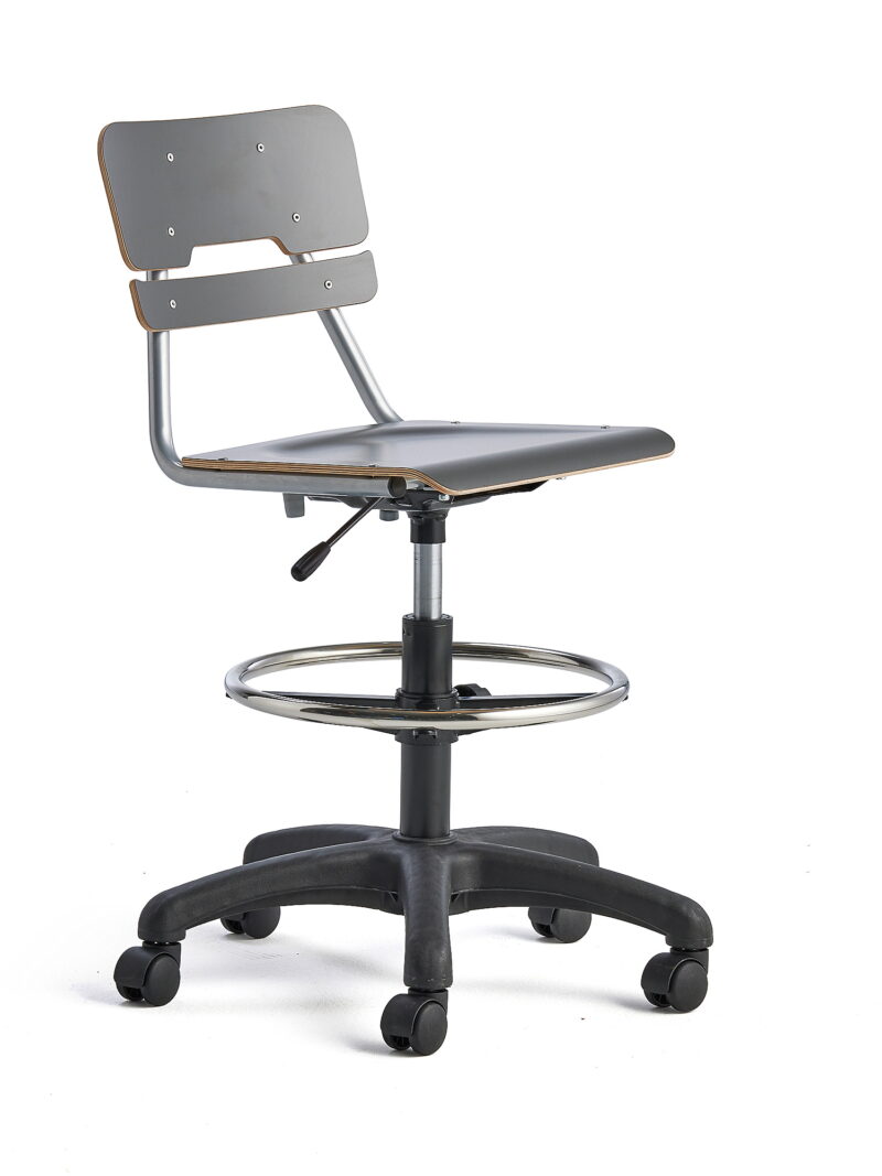 Krzesło LEGERE z regulacją wysokości, mniejsze siedzisko, na kółkach, 530-720 mm, antracyt