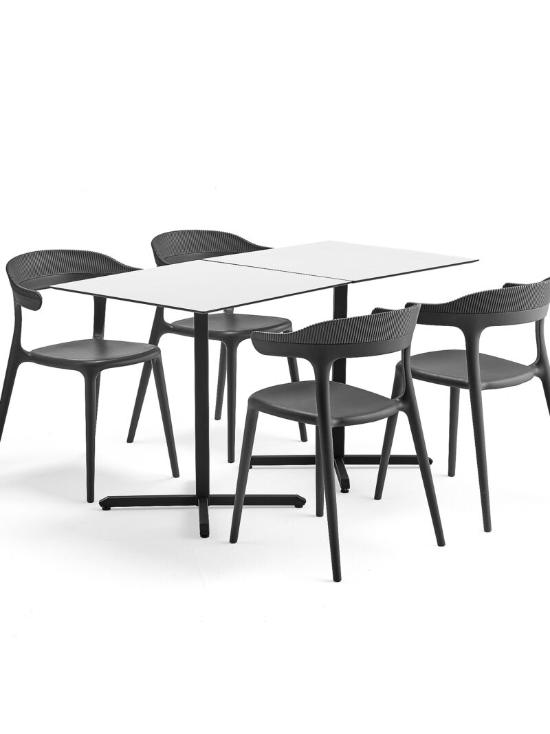 Zestaw mebli do stołówki BECKY + CREEK, 2 stoły i 4 antracytowe krzesła