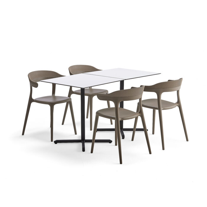 Zestaw mebli do stołówki BECKY + CREEK, 2 stoły i 4 szare krzesła