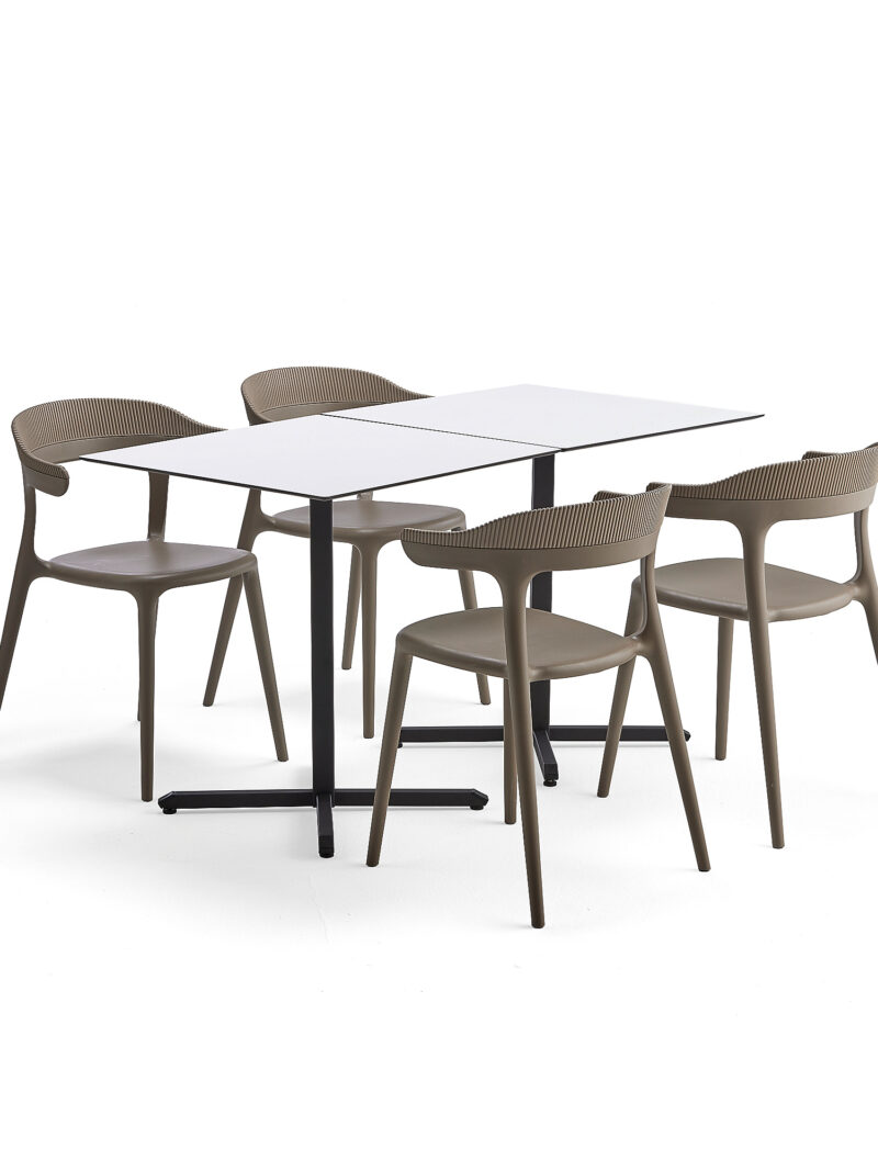 Zestaw mebli do stołówki BECKY + CREEK, 2 stoły i 4 szare krzesła