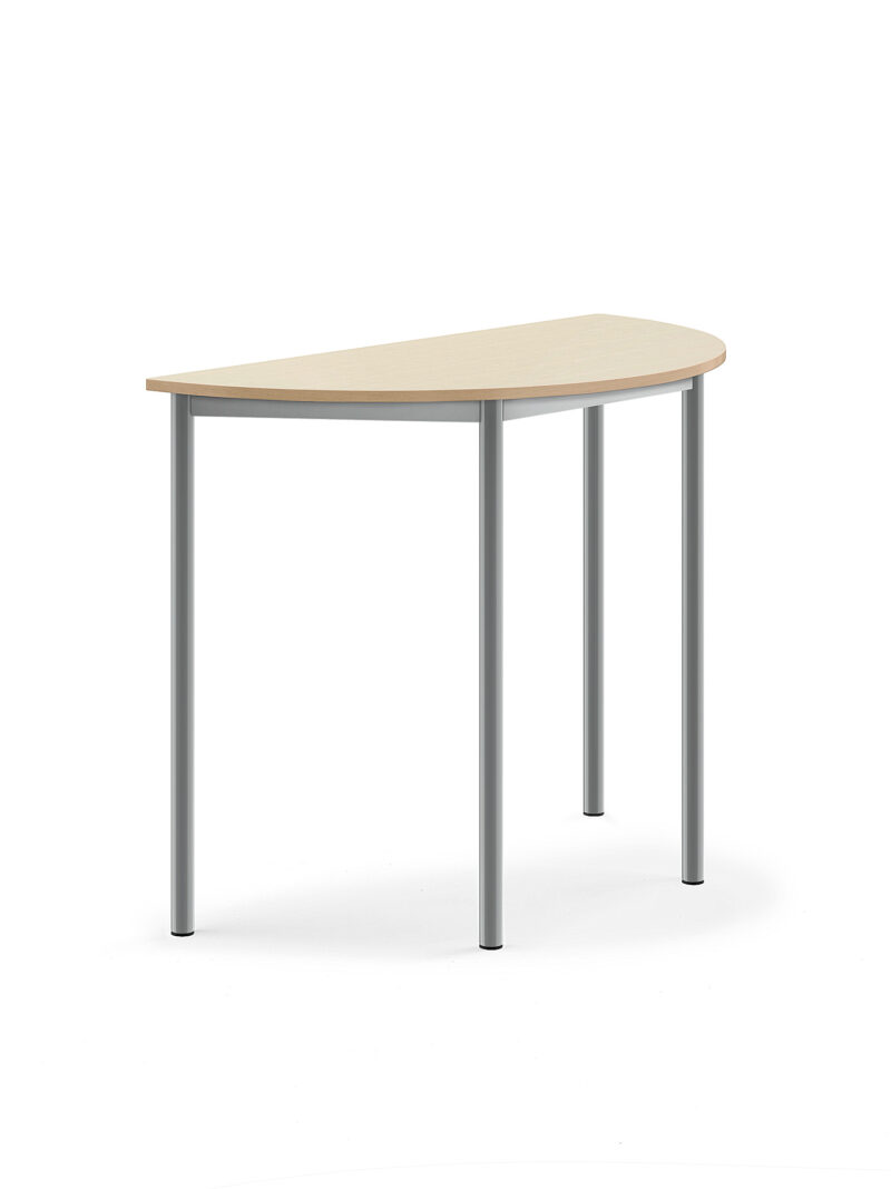 Stół SONITUS, półokrągły, 1200x600x900 mm, brzoza laminat, szary aluminium