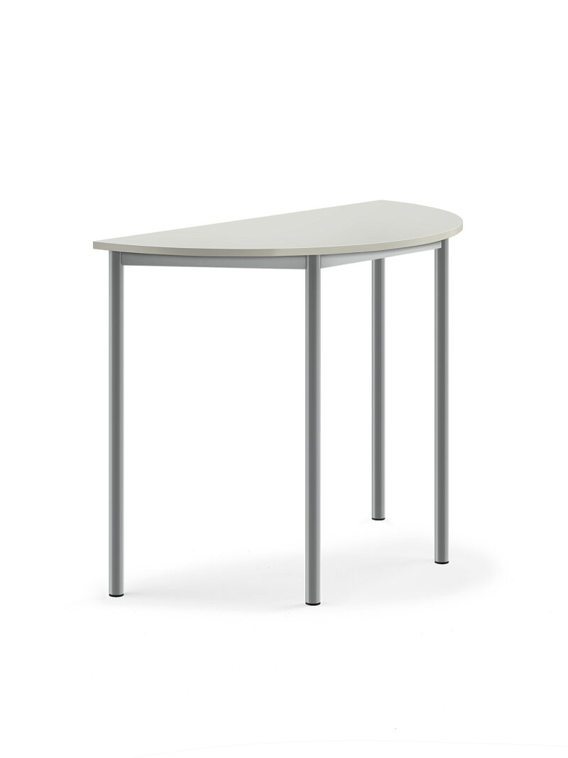 Stół SONITUS, półokrągły, 1200x600x900 mm, szary laminat, szary aluminium