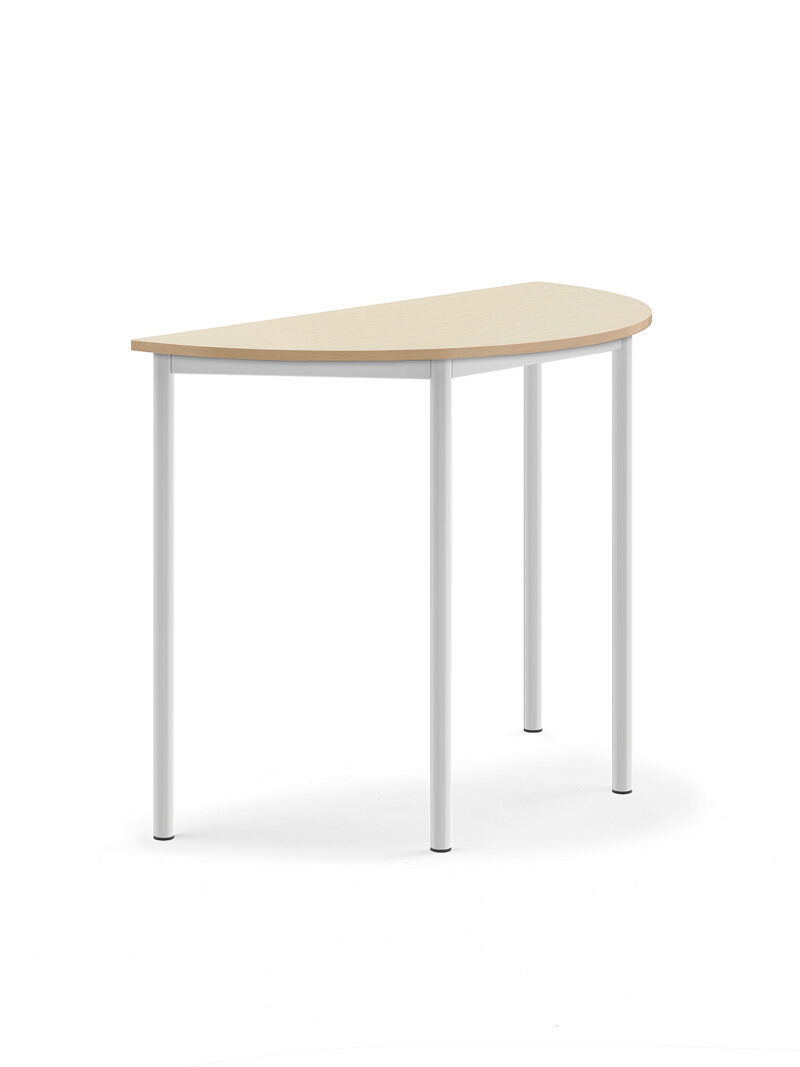 Stół SONITUS, półokrągły, 1200x600x900 mm, laminat brzoza, biały