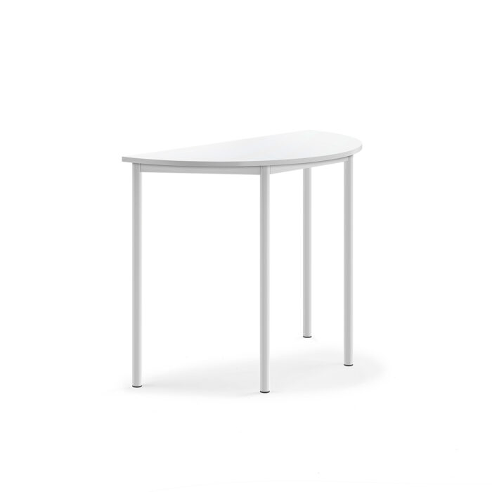 Stół SONITUS, półokrągły, 1200x600x900 mm, laminat biały, biały