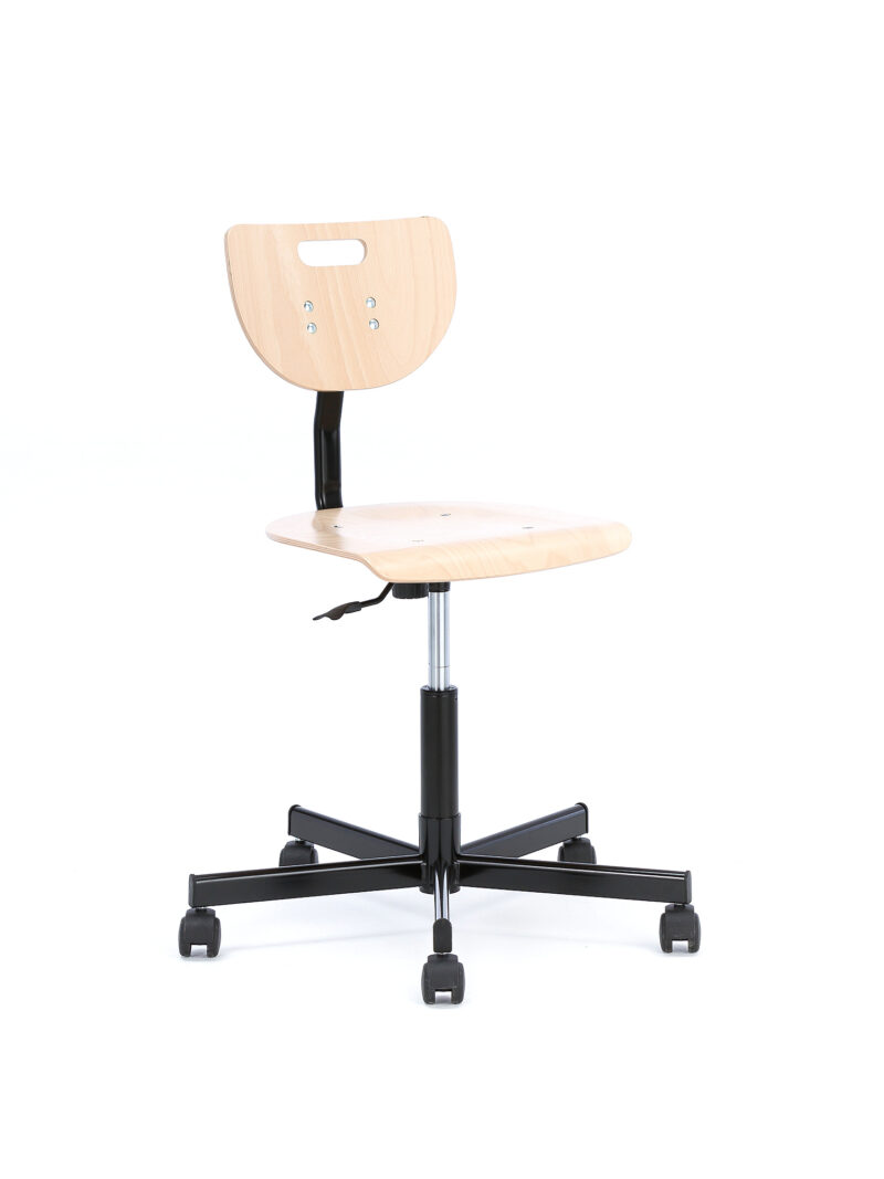 Krzesło warsztatowe PALMER, na kółkach, 400-535 mm, sklejka, buk