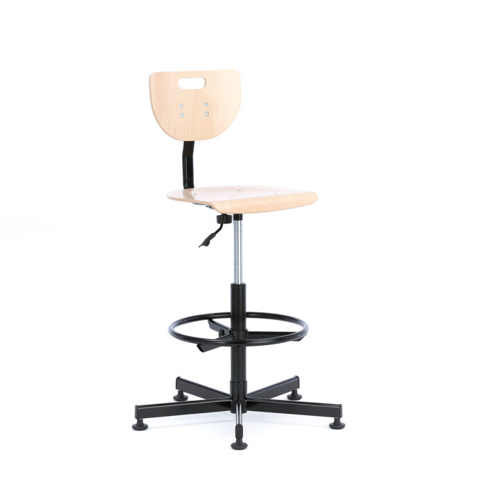Krzesło warsztatowe PALMER, na kółkach, 555-815 mm, sklejka, buk