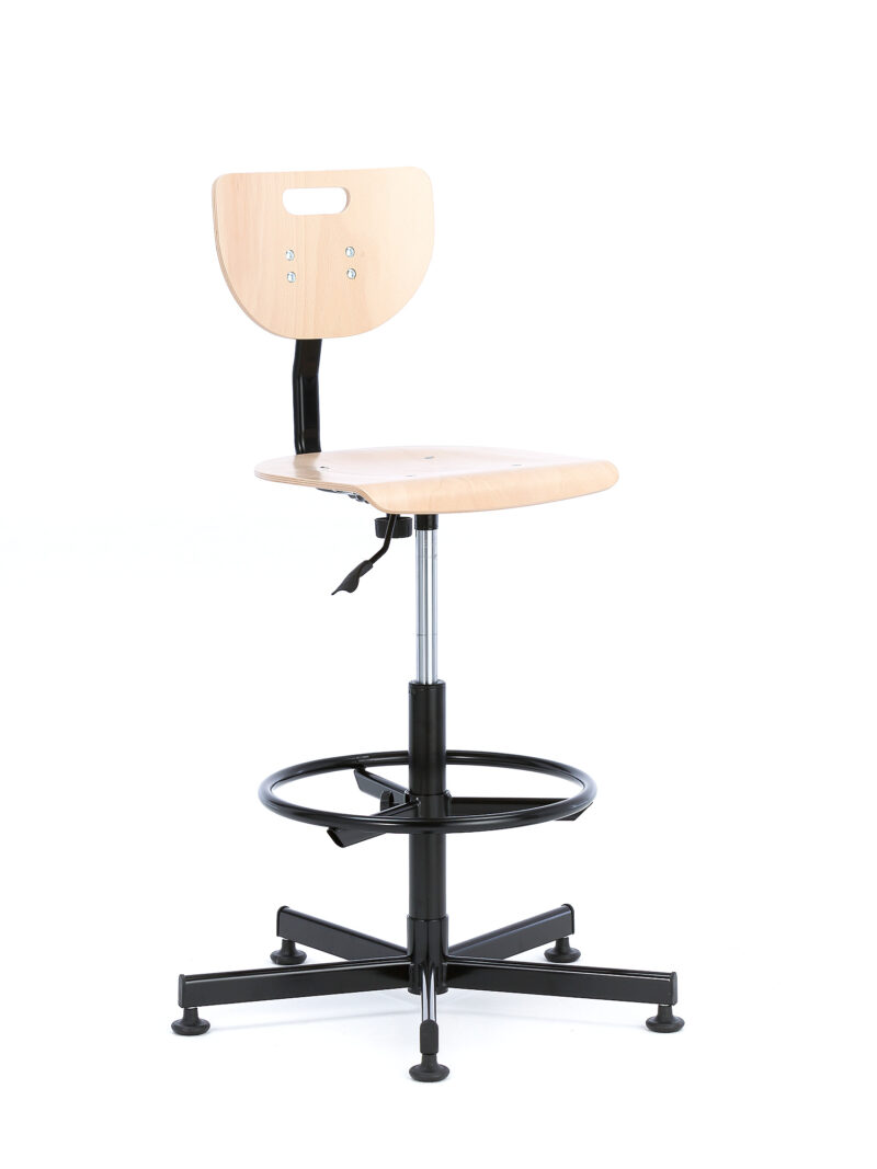 Krzesło warsztatowe PALMER, na kółkach, 555-815 mm, sklejka, buk