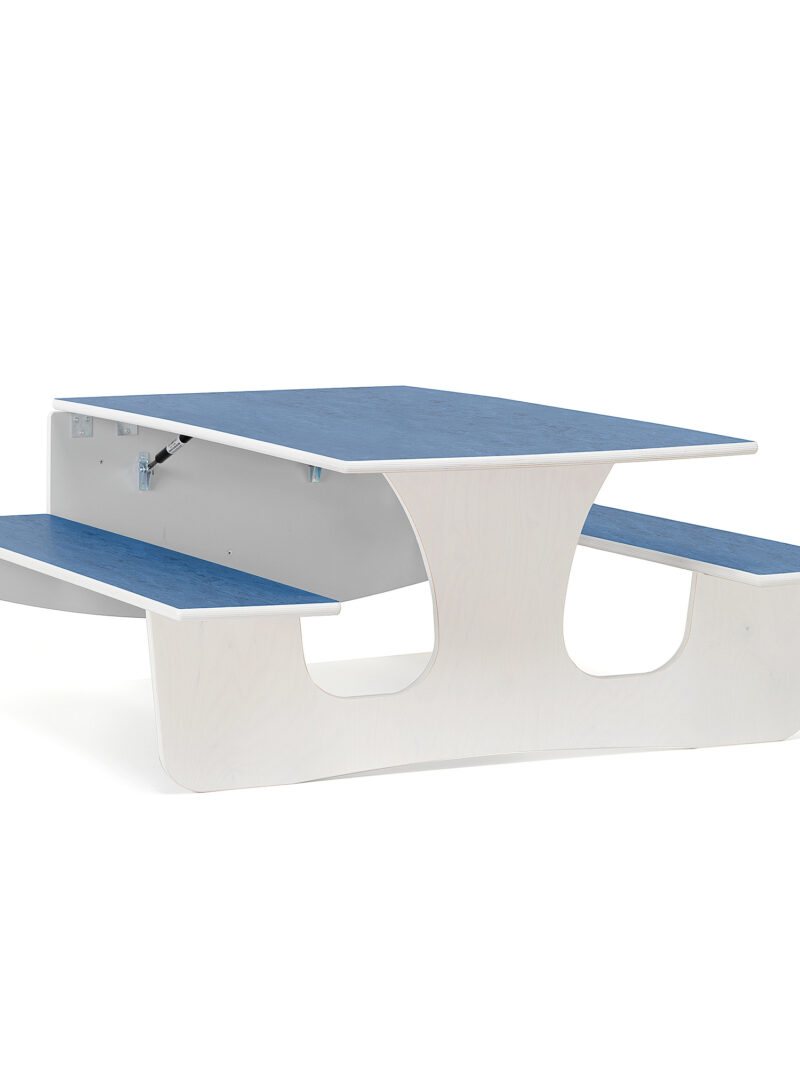 Ścienny stół składany LUCAS, 1200x950x570 mm, niebieskie linoleum, biały