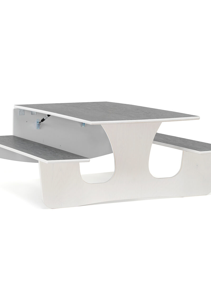Ścienny stół składany LUCAS, 1200x950x570 mm, szare linoleum, biały