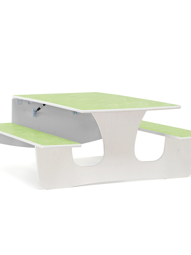 Ścienny stół składany LUCAS, 1200x950x570 mm, zielone linoleum, biały