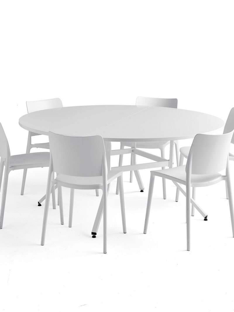 Zestaw mebli VARIOUS + RIO, 1 stół i 6 białych krzeseł